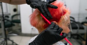 hair being dyed pink